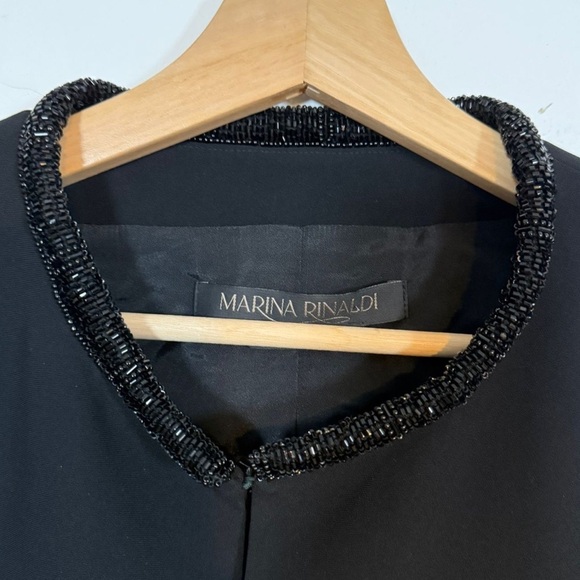 Marina Rinaldi Made in Italy Black Beaded Feather Hem Blazer Jacket IT 52 /US 18 - Picture 3 of 8